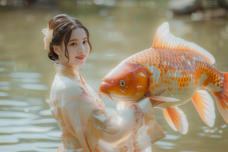 锦鲤汉服美女古风中国风素材