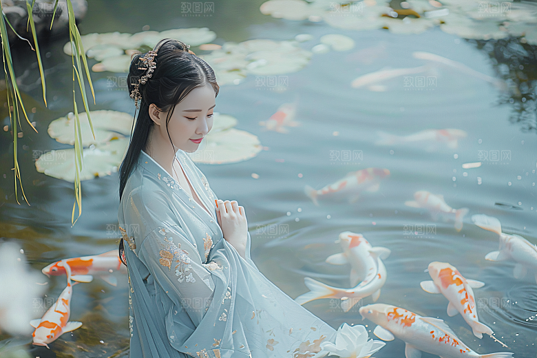 锦鲤汉服美女高清中国风素材