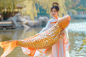 锦鲤汉服美女肖像精致素材