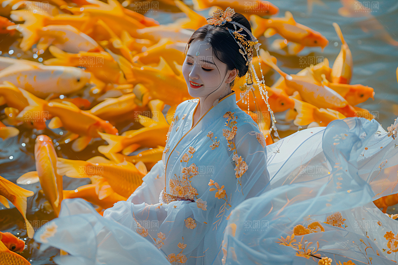 锦鲤汉服美女人像优雅素材