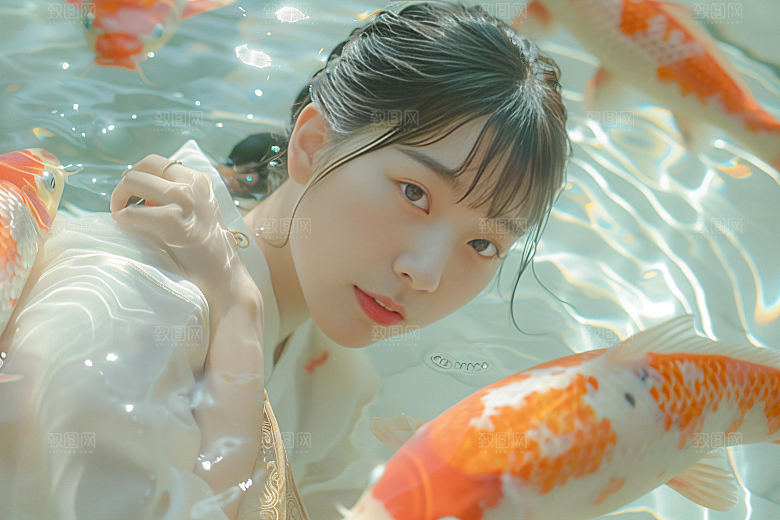 锦鲤汉服美女古风高清素材