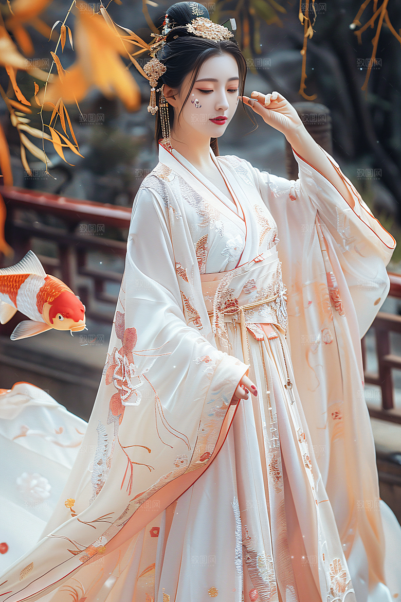锦鲤汉服美女古风优雅素材
