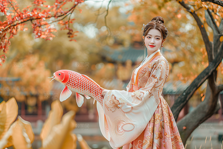 锦鲤汉服美女高清中国风素材