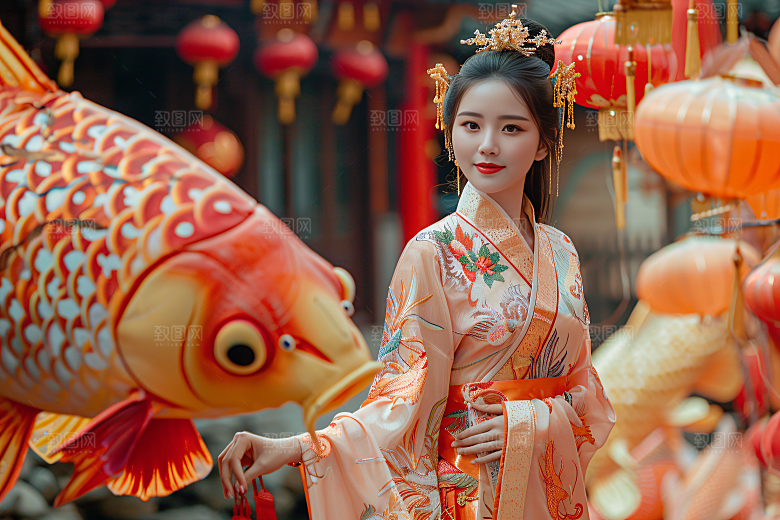 锦鲤汉服美女高清中国风素材