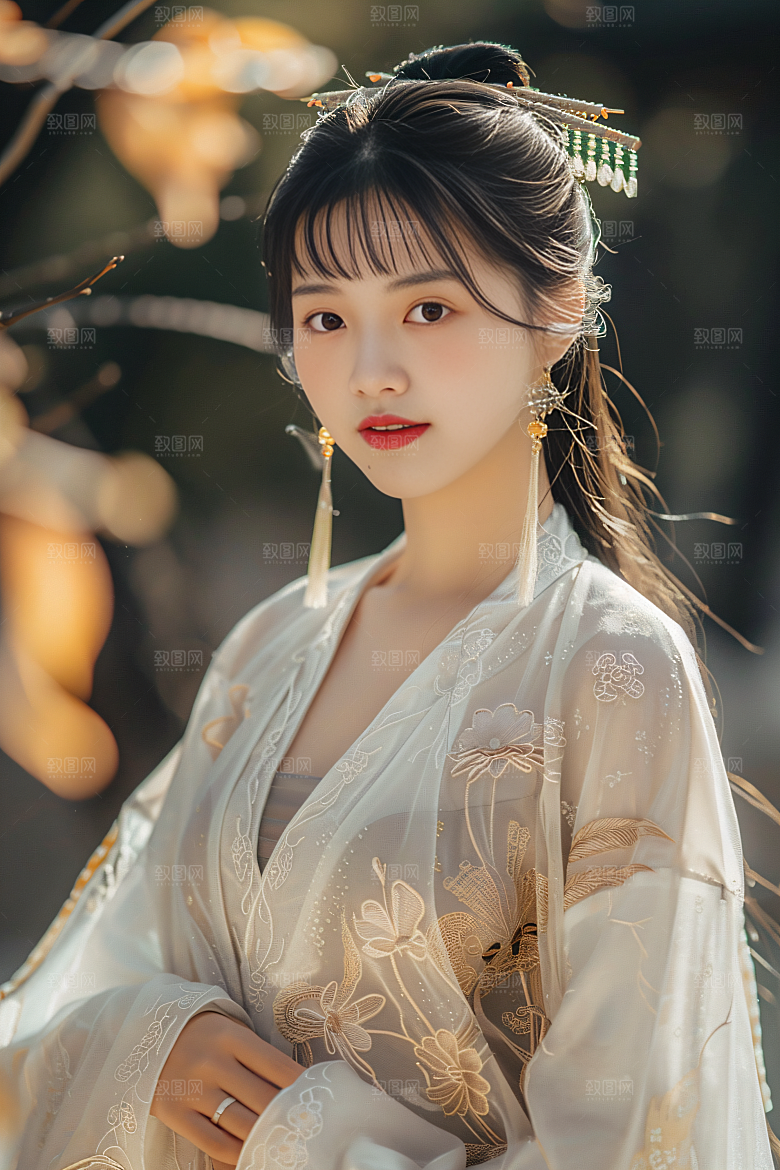锦鲤汉服美女吉祥唯美素材