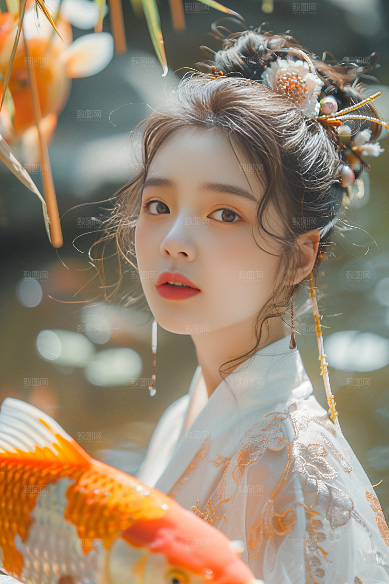 锦鲤汉服美女优雅人像素材