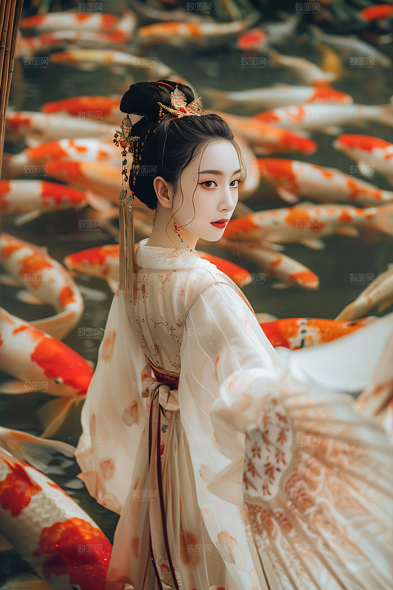 锦鲤汉服美女优雅金鱼素材