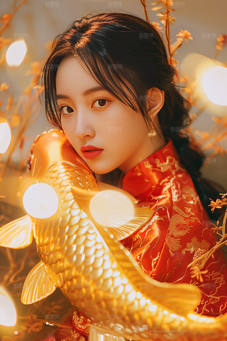 锦鲤汉服美女优雅高清素材
