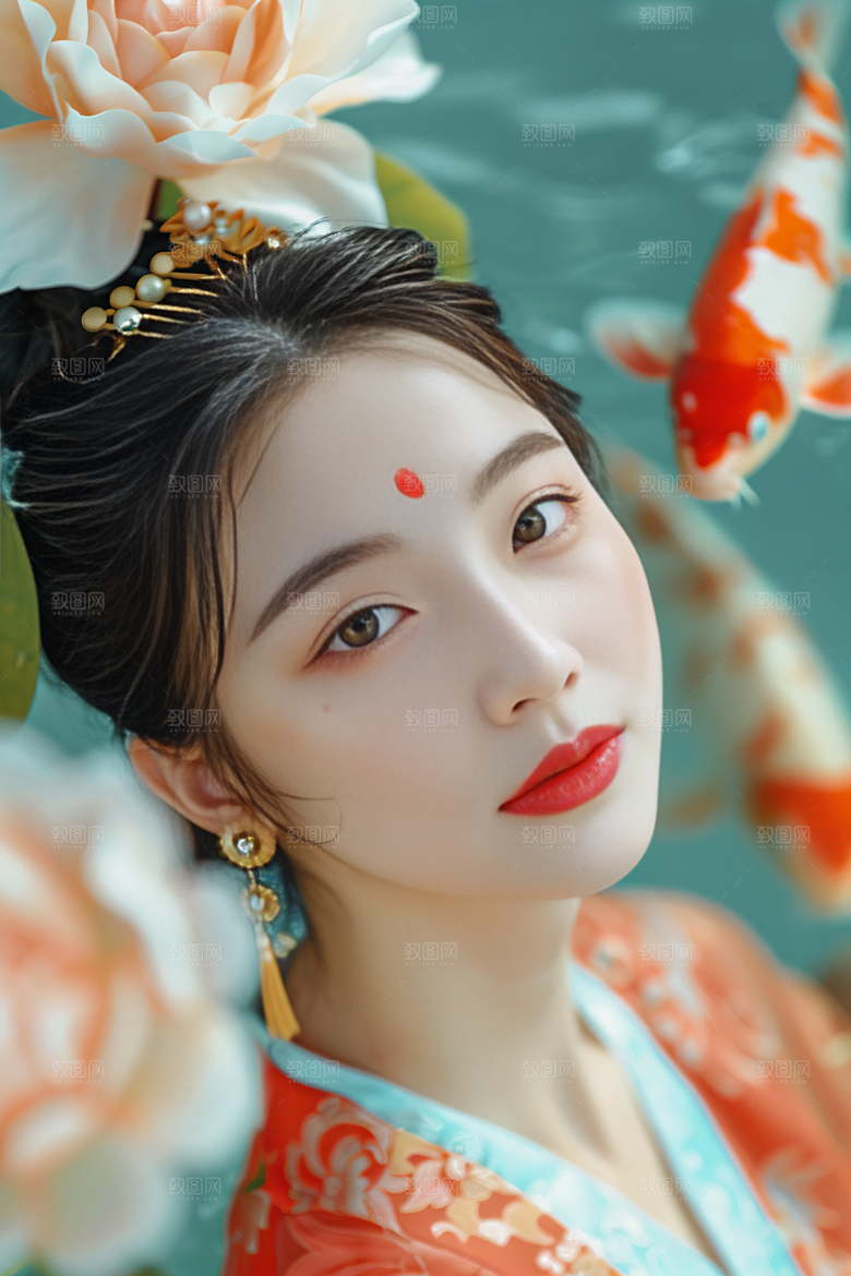 锦鲤汉服美女肖像古风素材