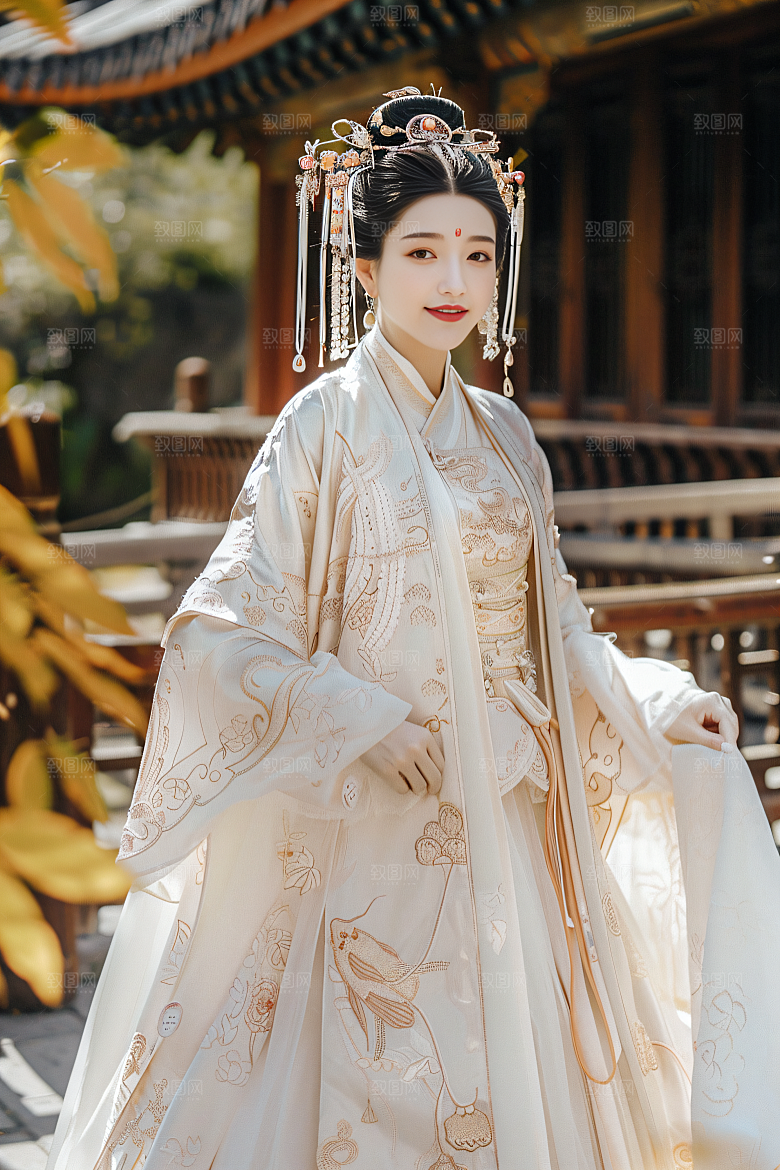 锦鲤汉服美女古风吉祥素材