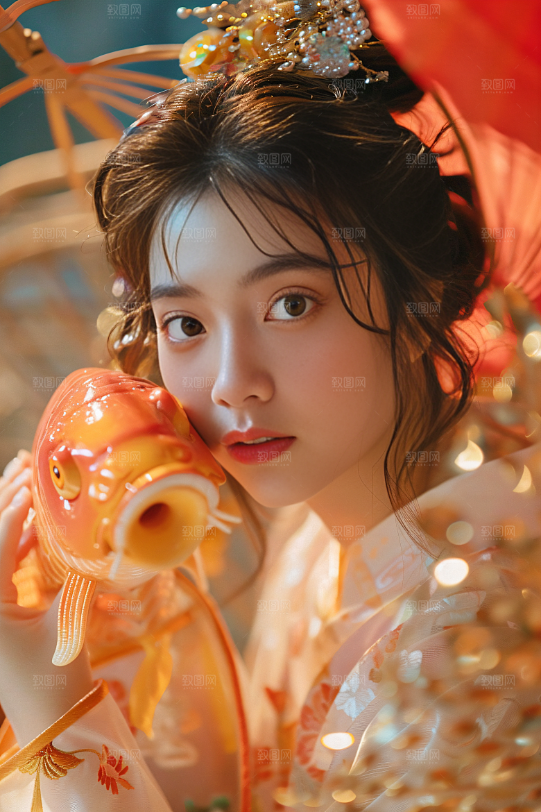 锦鲤汉服美女肖像中国风素材