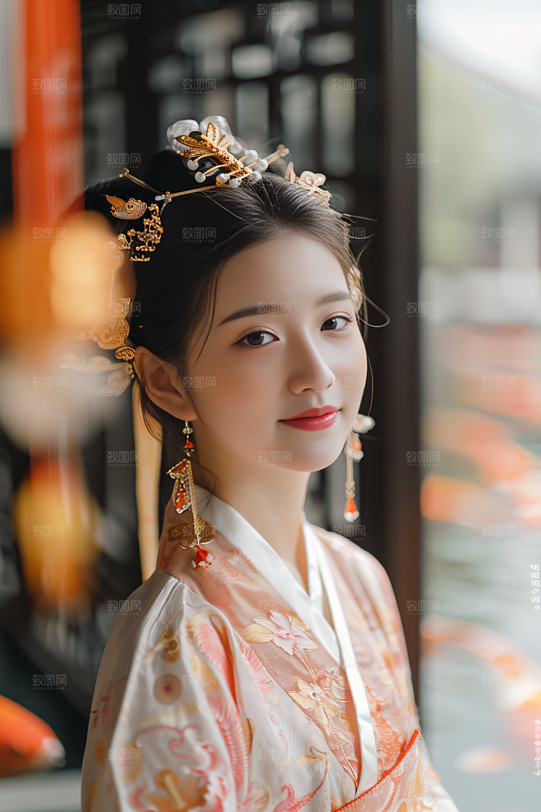 锦鲤汉服美女中国风金鱼素材