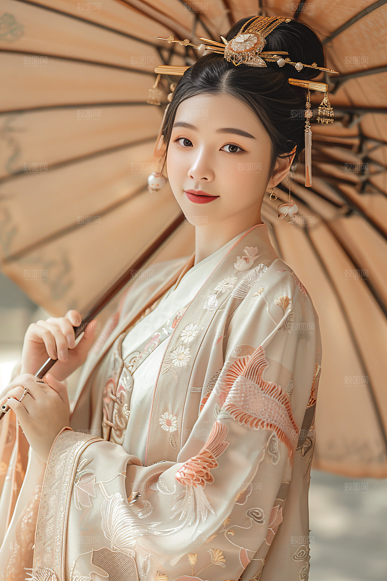 锦鲤汉服美女中国风人像素材
