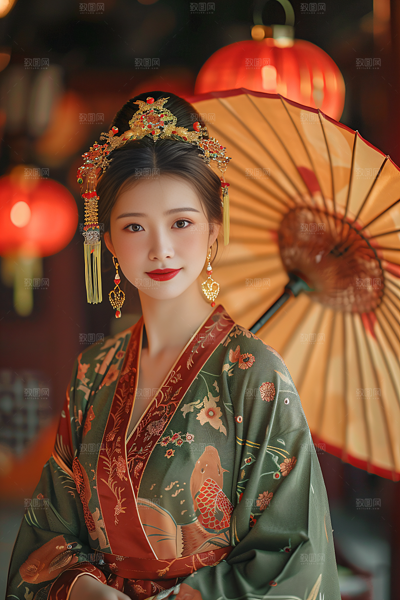 锦鲤汉服美女肖像中国风素材