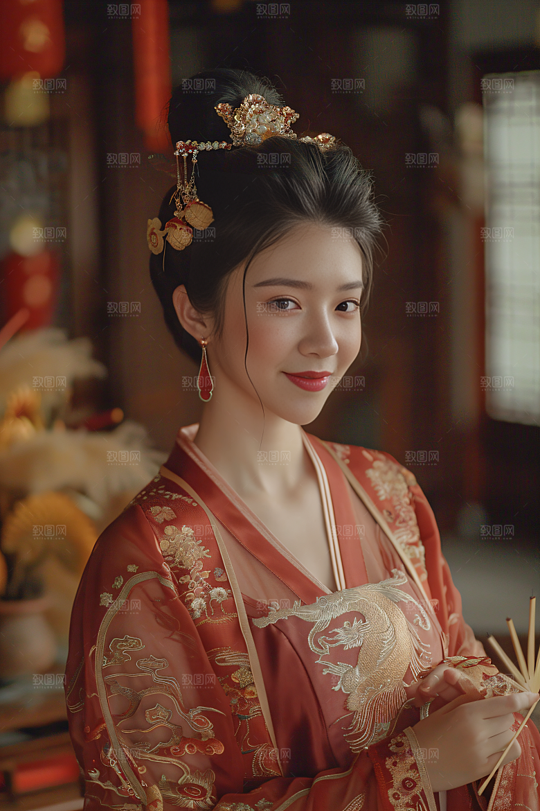 锦鲤汉服美女高清唯美素材