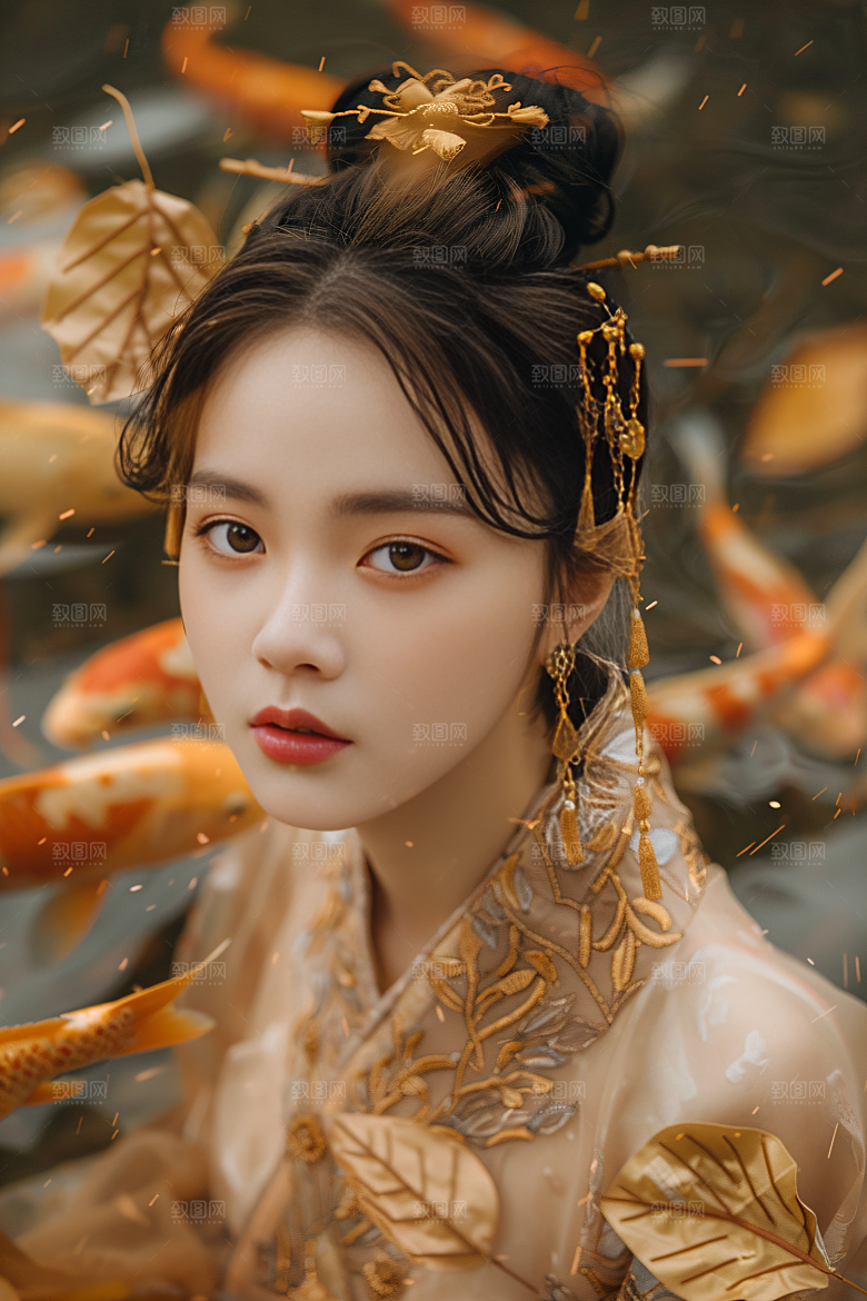 锦鲤汉服美女肖像人像素材