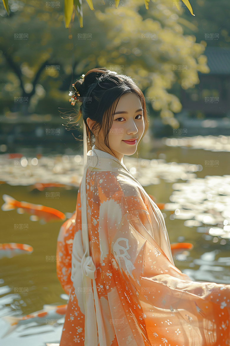 锦鲤汉服美女古风古风素材
