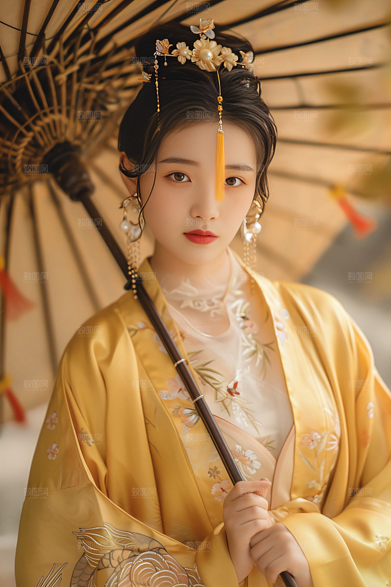 锦鲤汉服美女古风优雅素材