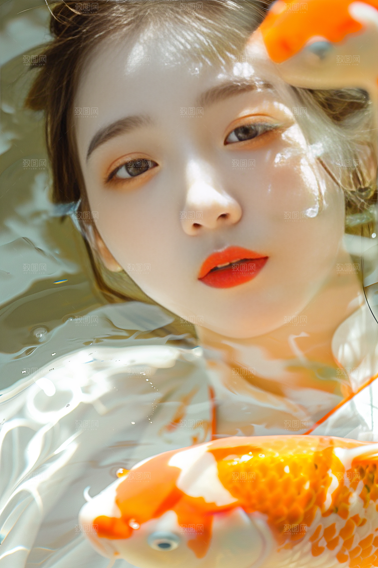 锦鲤汉服美女肖像古风素材
