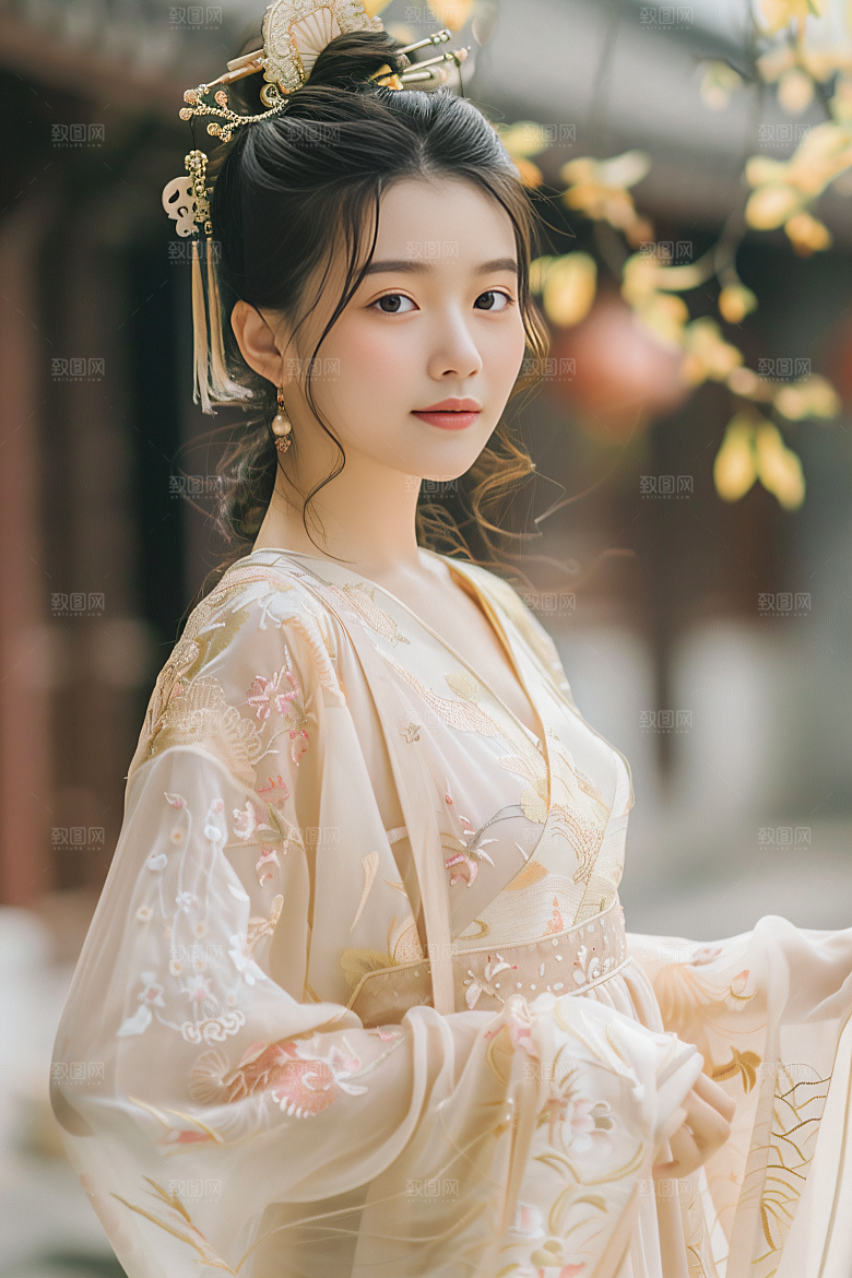 锦鲤汉服美女古风金鱼素材