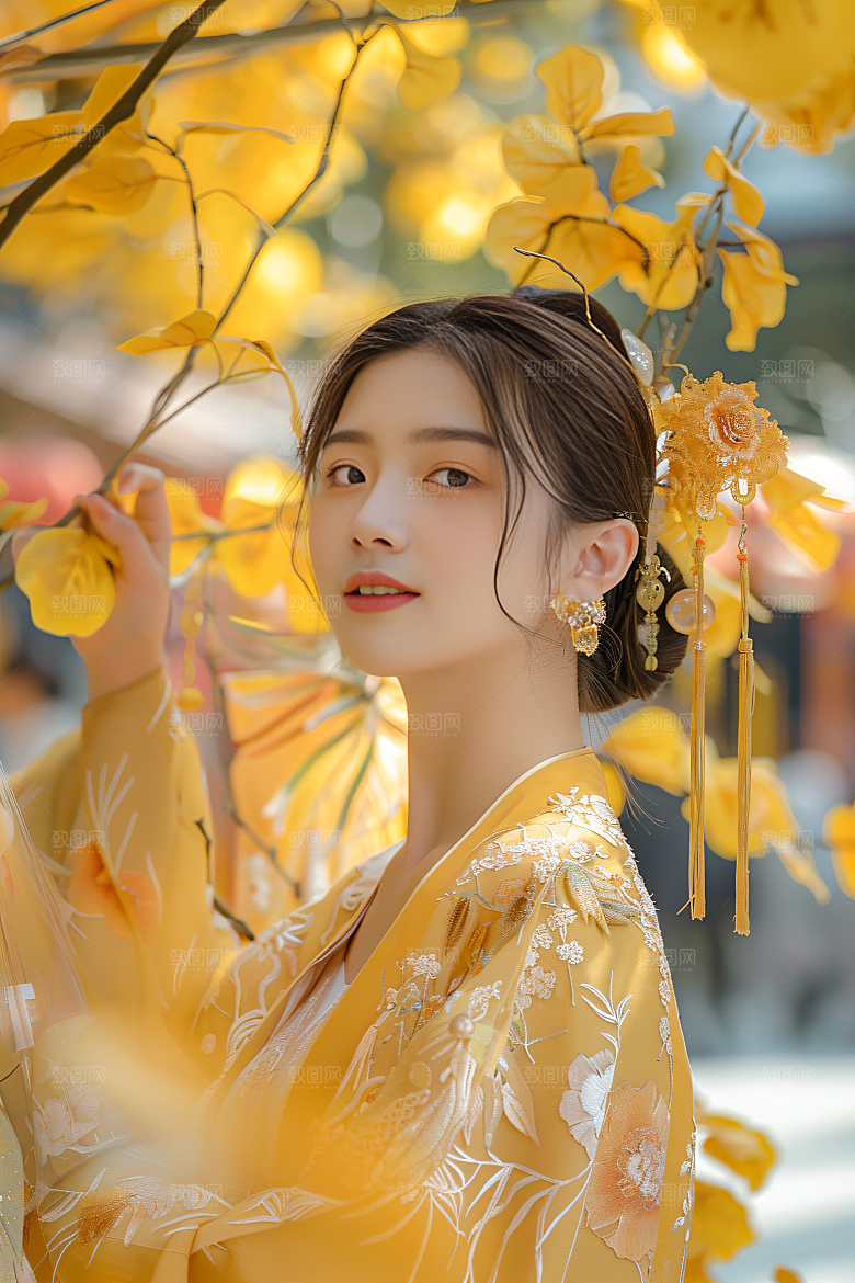 锦鲤汉服美女优雅精致素材