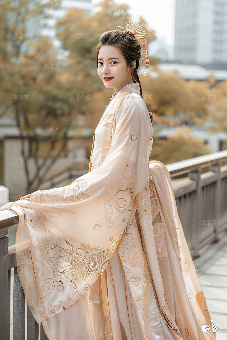 锦鲤汉服美女中国风传统素材