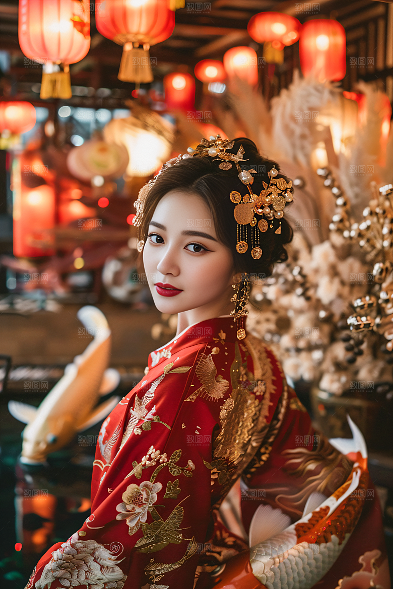 锦鲤汉服美女古风唯美素材