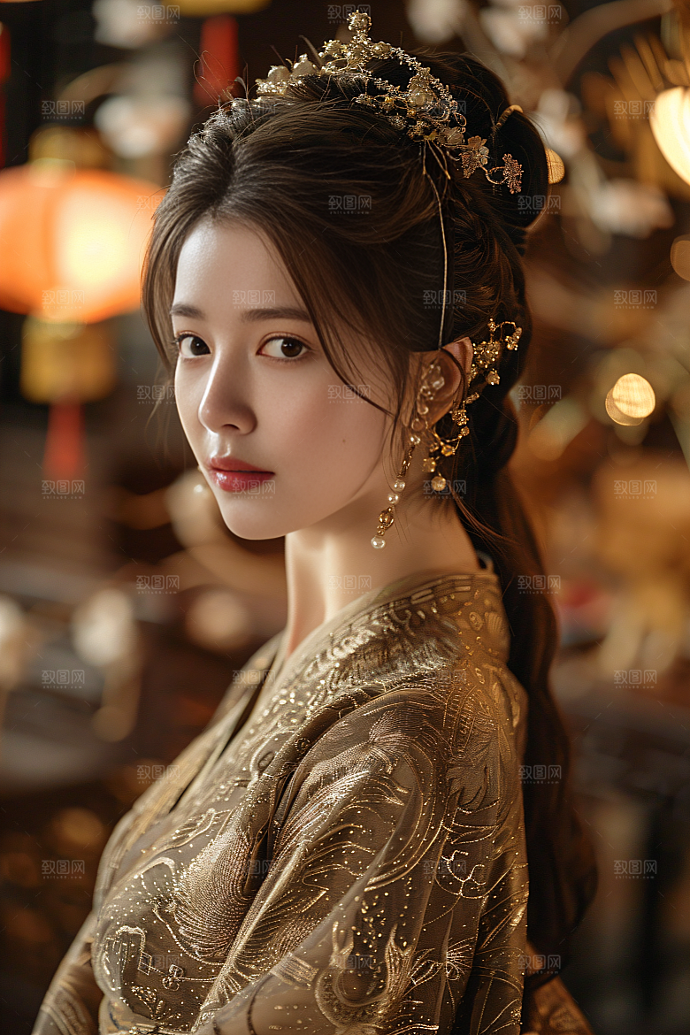锦鲤汉服美女中国风传统素材