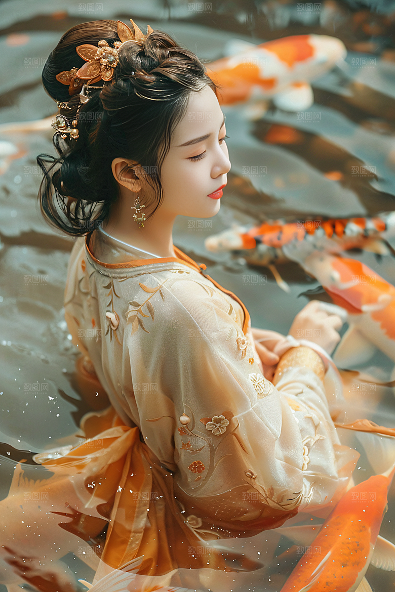 锦鲤汉服美女古风古风素材