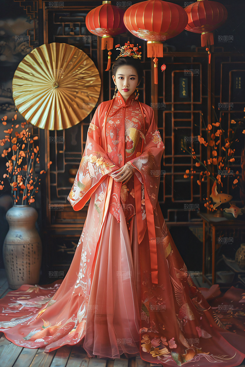 锦鲤汉服美女古风古风素材