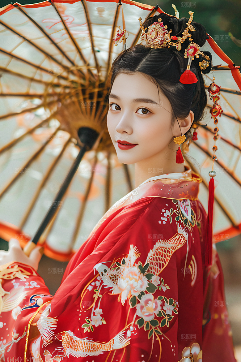 锦鲤汉服美女人像金鱼素材
