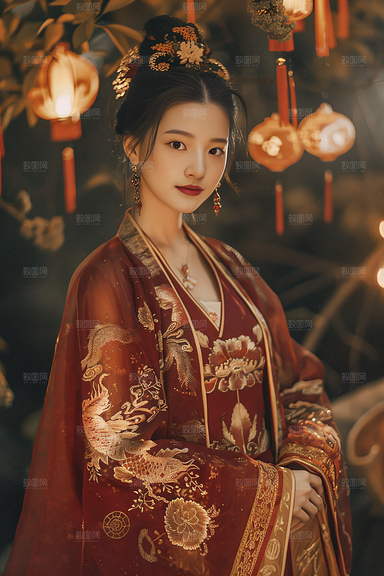锦鲤汉服美女古风优雅素材