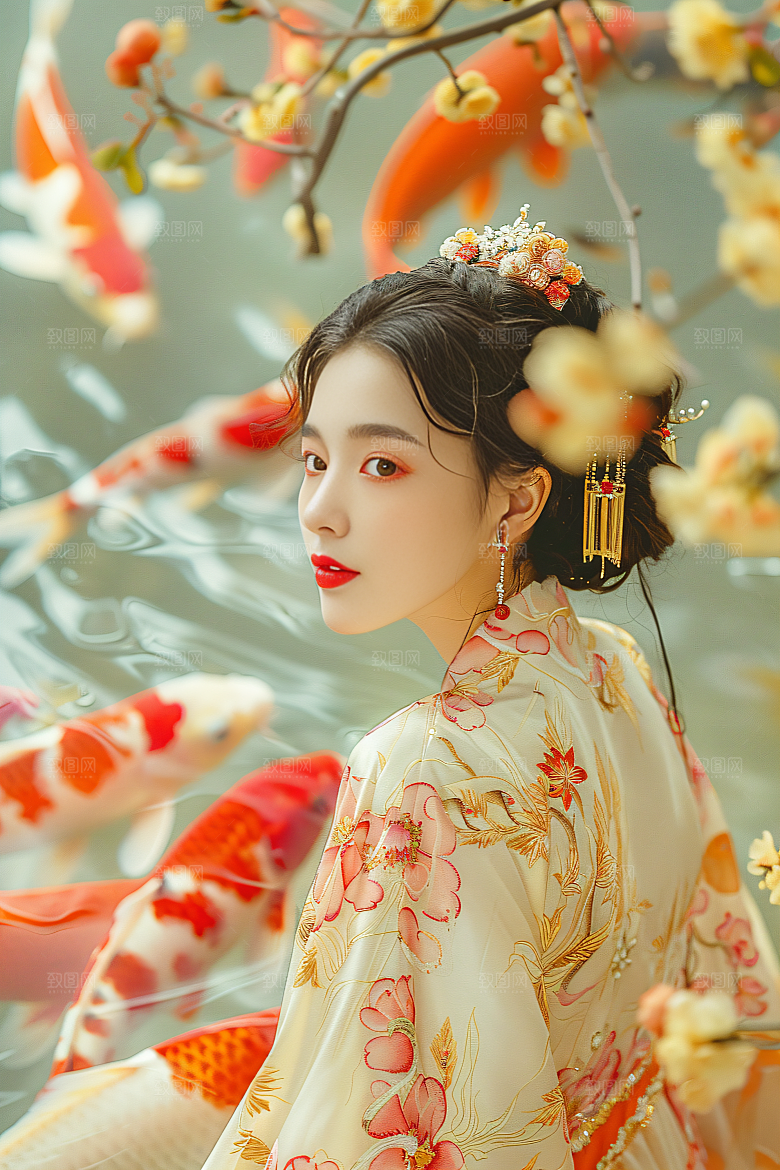 锦鲤汉服美女高清人像素材