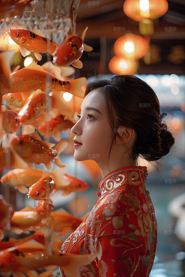 锦鲤汉服美女肖像优雅素材