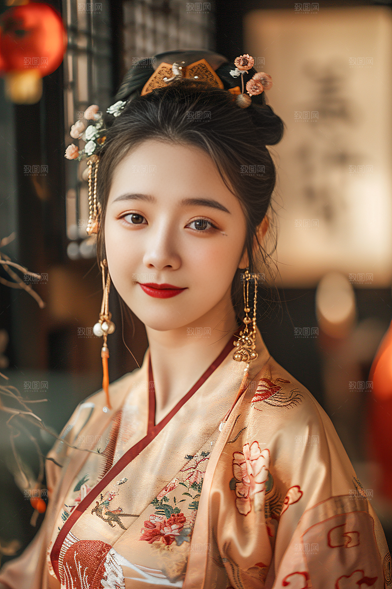 锦鲤汉服美女古风中国风素材