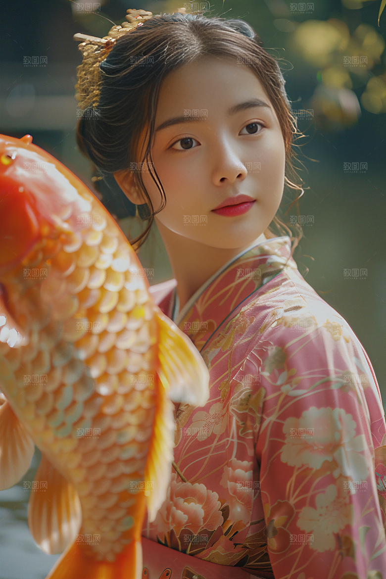 锦鲤汉服美女优雅高清素材