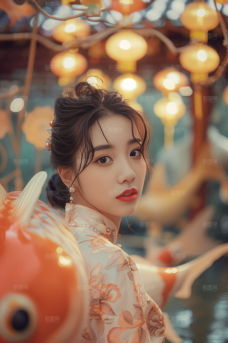 锦鲤汉服美女人像肖像素材