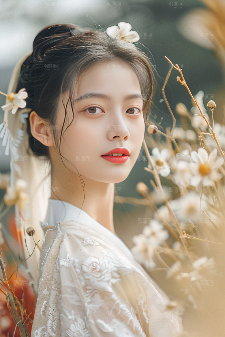 锦鲤汉服美女高清金鱼素材