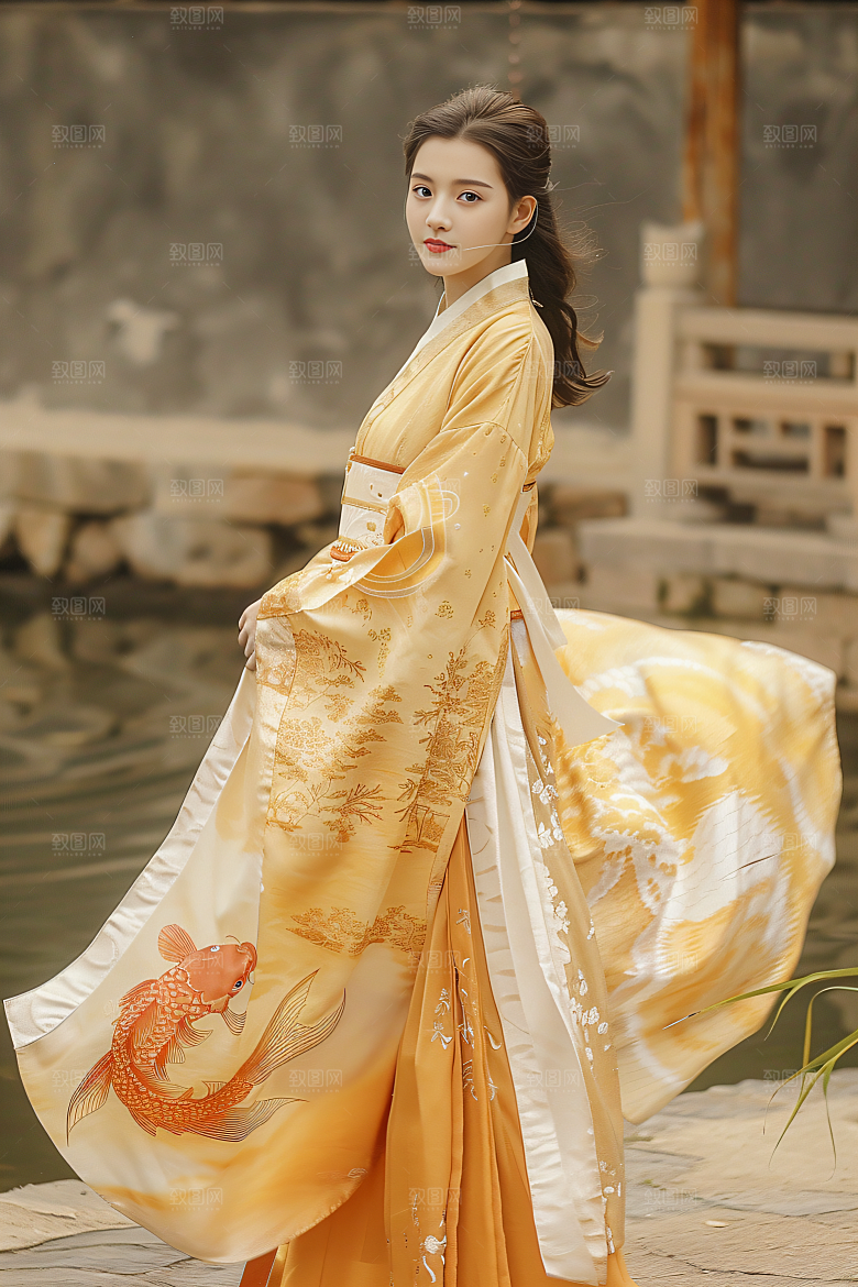 锦鲤汉服美女吉祥古风素材