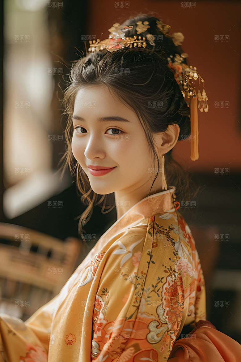 锦鲤汉服美女唯美传统素材