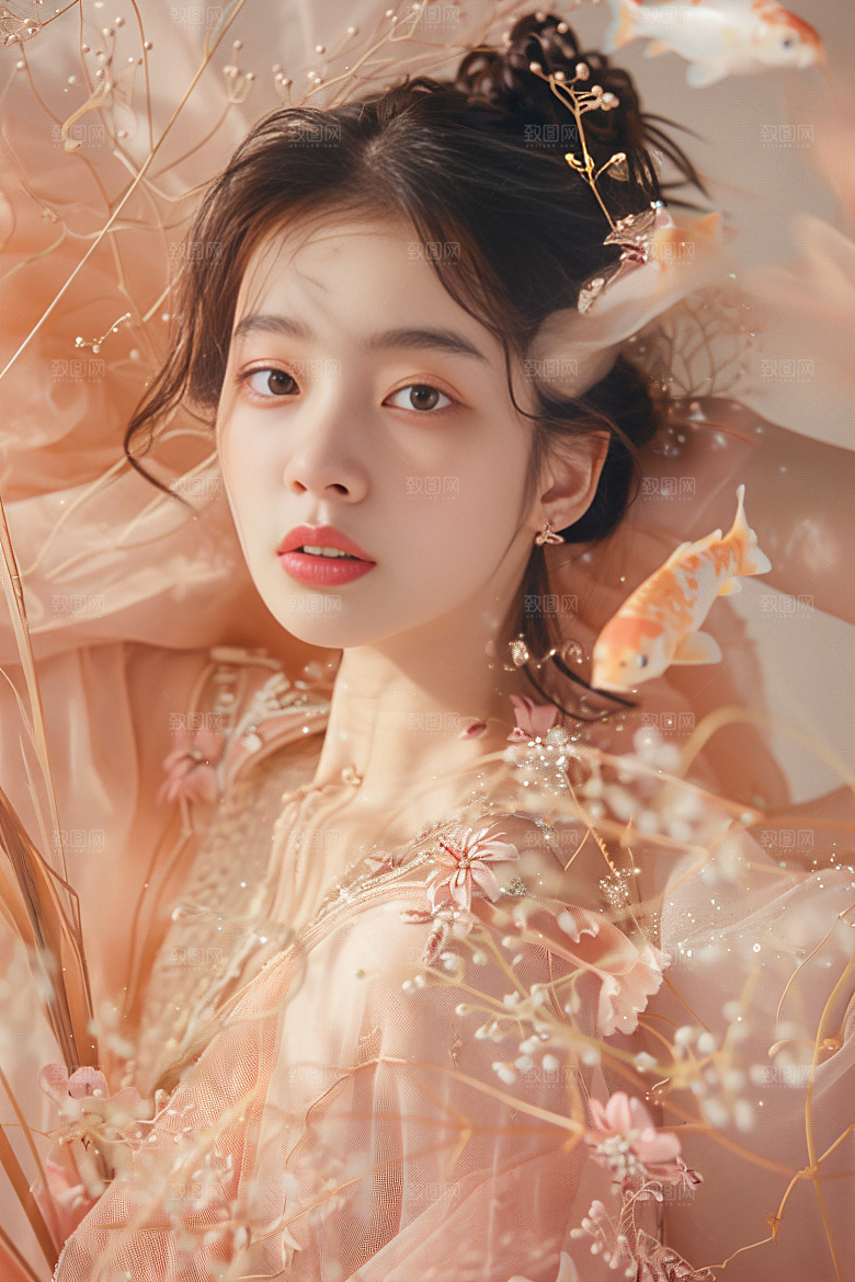 锦鲤汉服美女吉祥肖像素材