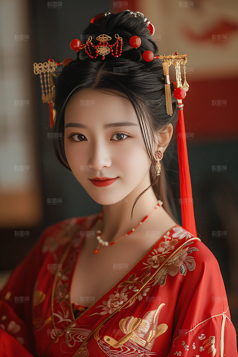 锦鲤汉服美女精致古风素材