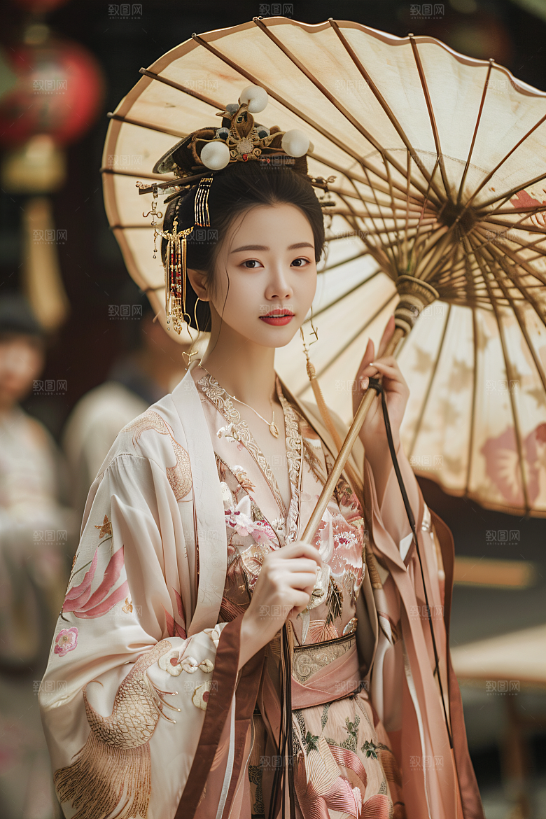 锦鲤汉服美女优雅高清素材