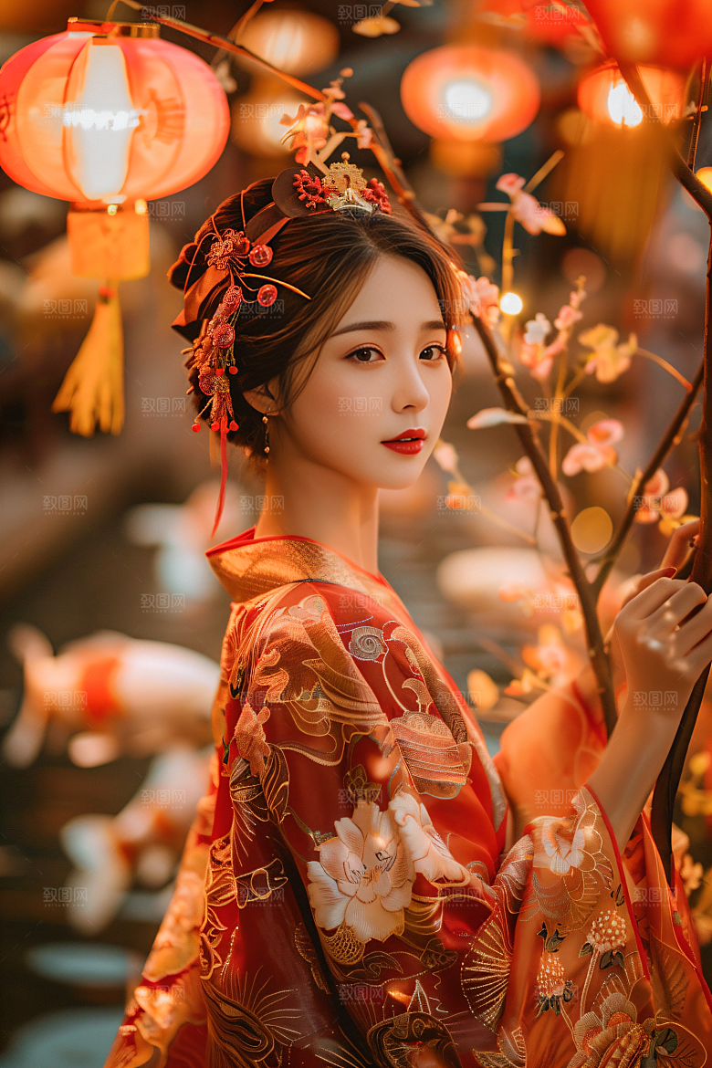 锦鲤汉服美女古风古风素材
