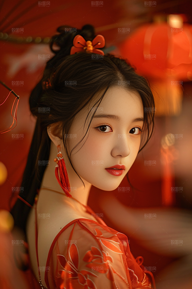 锦鲤汉服美女高清吉祥素材