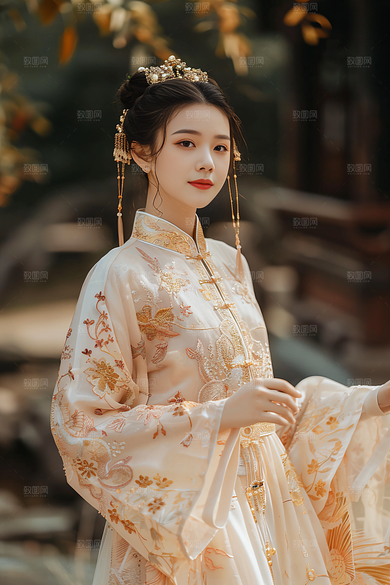 锦鲤汉服美女中国风唯美素材