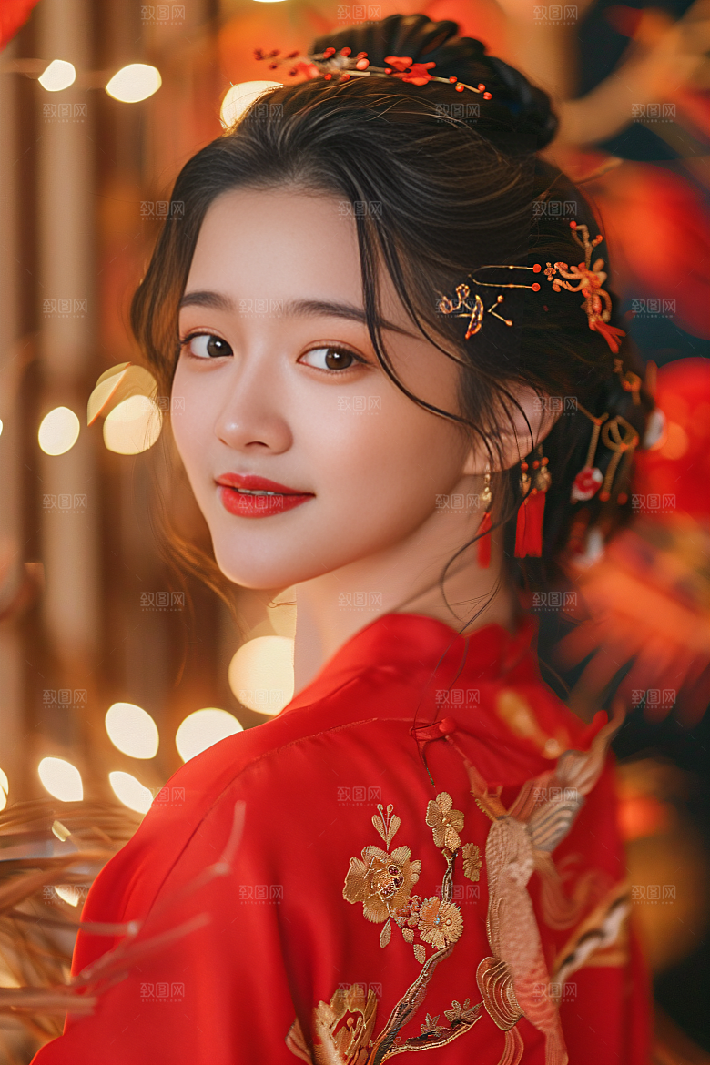锦鲤汉服美女人像吉祥素材
