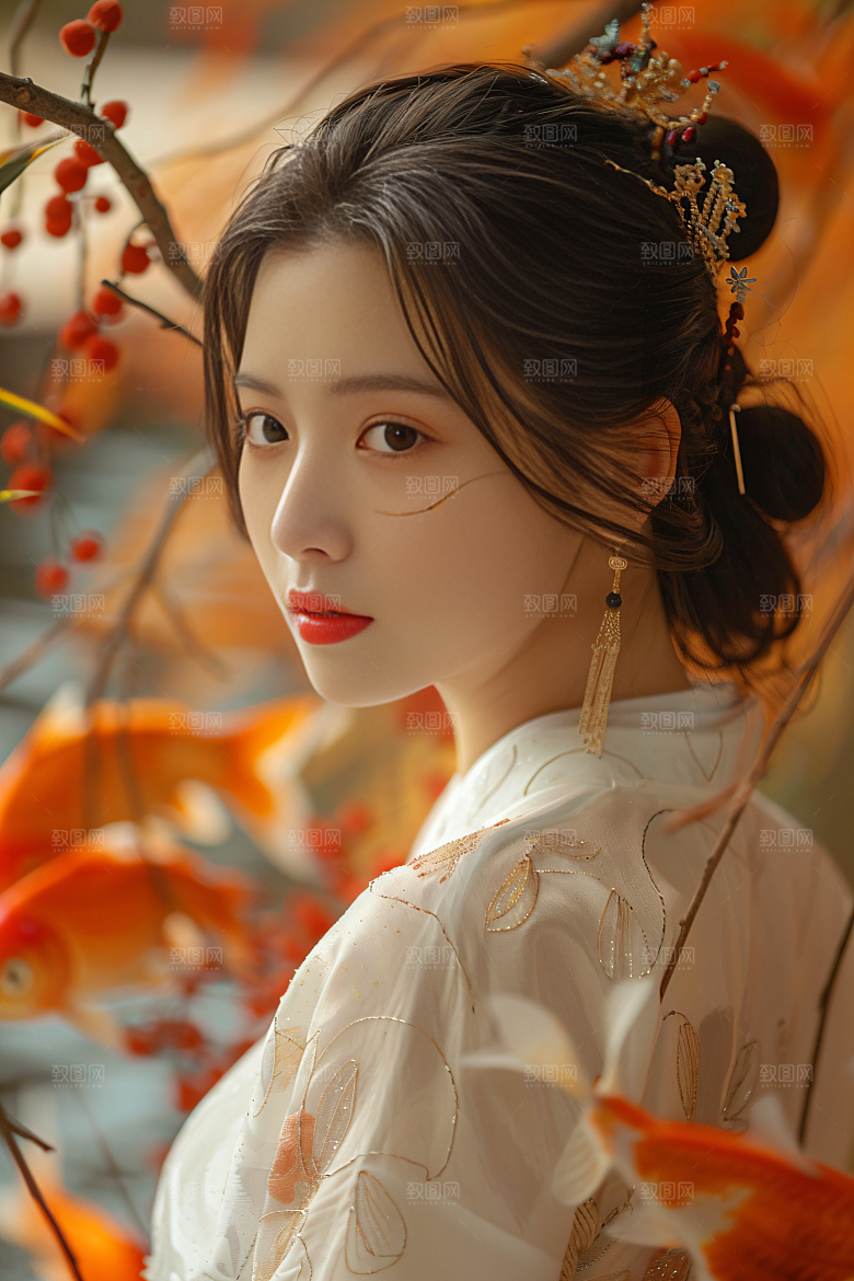 锦鲤汉服美女肖像优雅素材