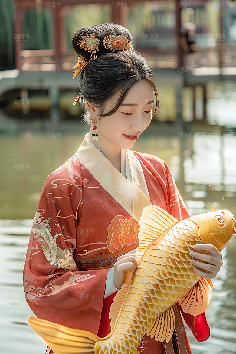锦鲤汉服美女人像高清素材