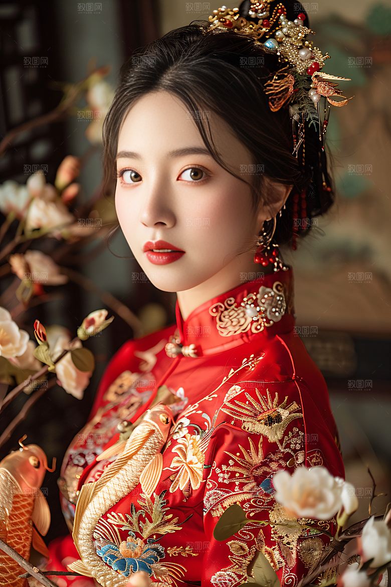 锦鲤汉服美女传统吉祥素材